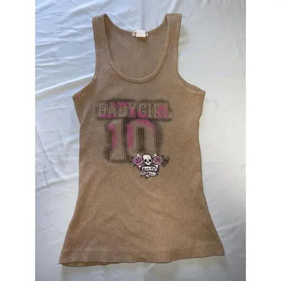 Y2K Big Flirt Brown Ribbed Tank Top with Baby Girl 10 Graphic - Picture 2 of 6